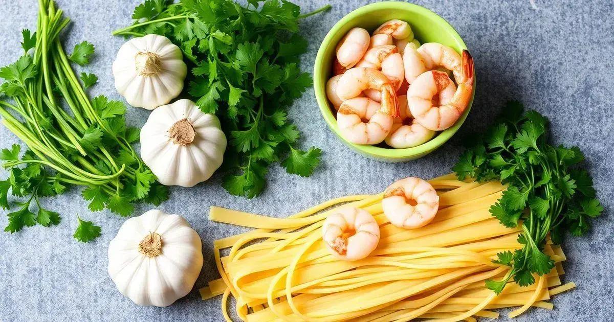 Ingredientes necessários para o Fettuccine ao Molho de Camarão e Alho
