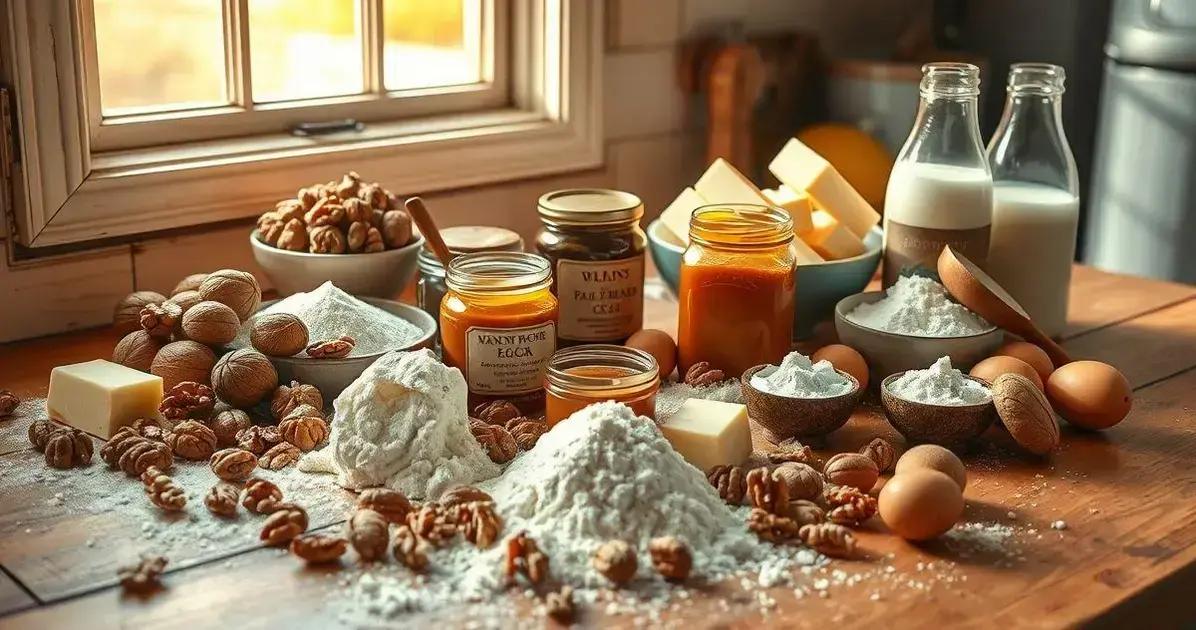 Ingredientes necessários para o Bolo de Nozes com Doce de Leite